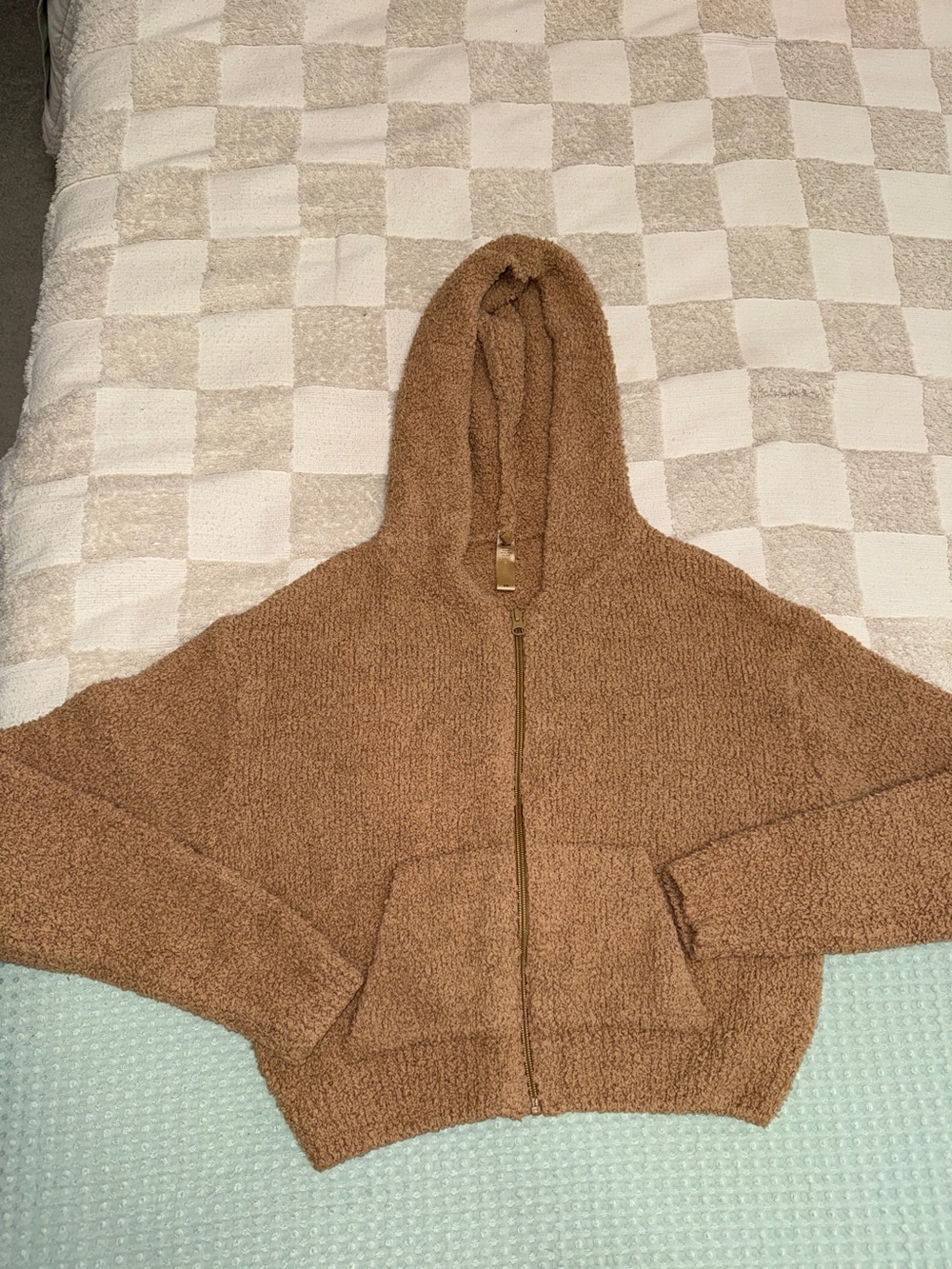 SKIMS Cozy Knit Zip‎ Up Hoodie in camel size S/M